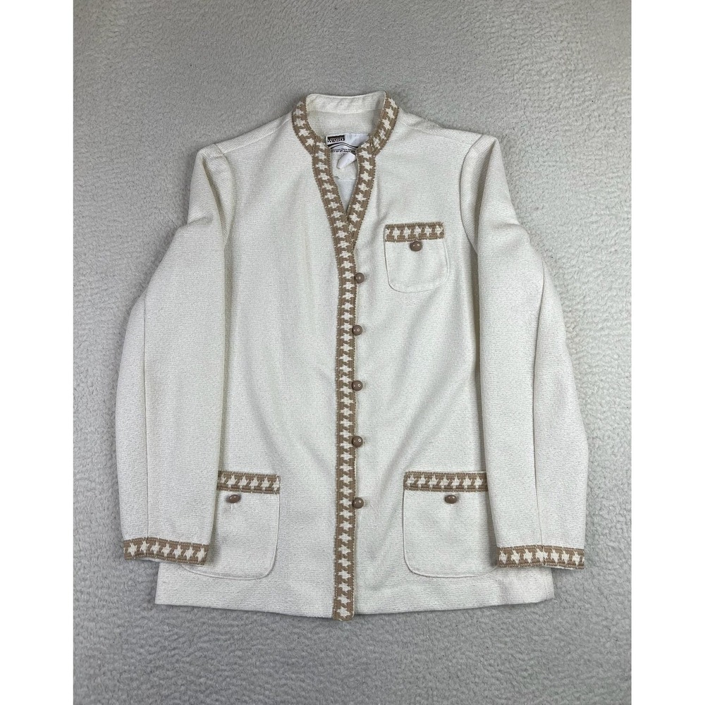 Vintage Montgomery Ward White Houndstooth Trim Button Cardigan Sweater 11/12